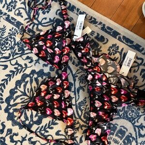 Fleur du Mal Black Bikini Set with Red and Pink Heart Print